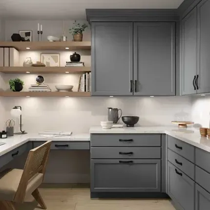 Gray cabinets in kitchen